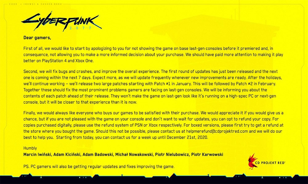 Cyberpunk 2077: How To Get Refund On PS4 and Xbox One