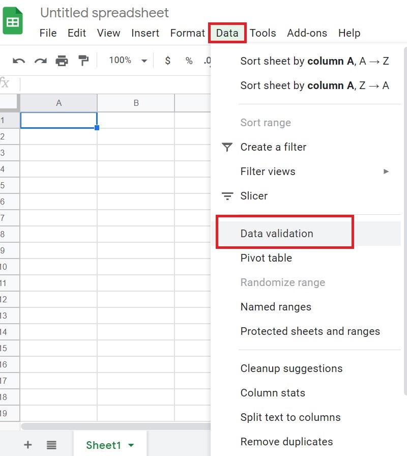 create dropdown list in Google Sheets