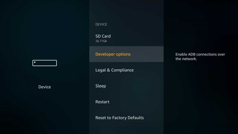 developer options fire tv