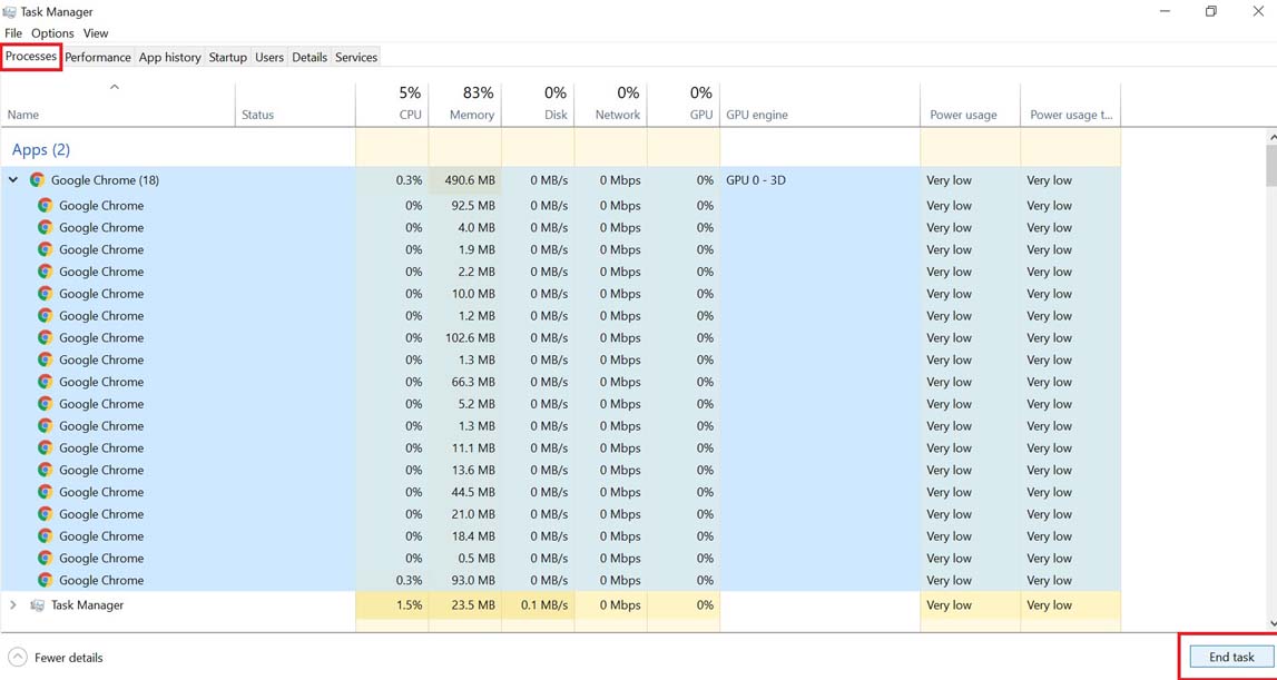 end task in Task Manger to fix mouse cursor disappearing in Chrome