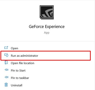 geforce experience runtime admin