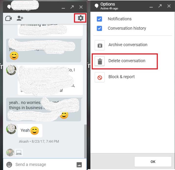 delete messages in Google Hangouts