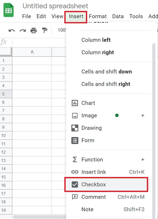 Insert checkboxes in Google Sheets
