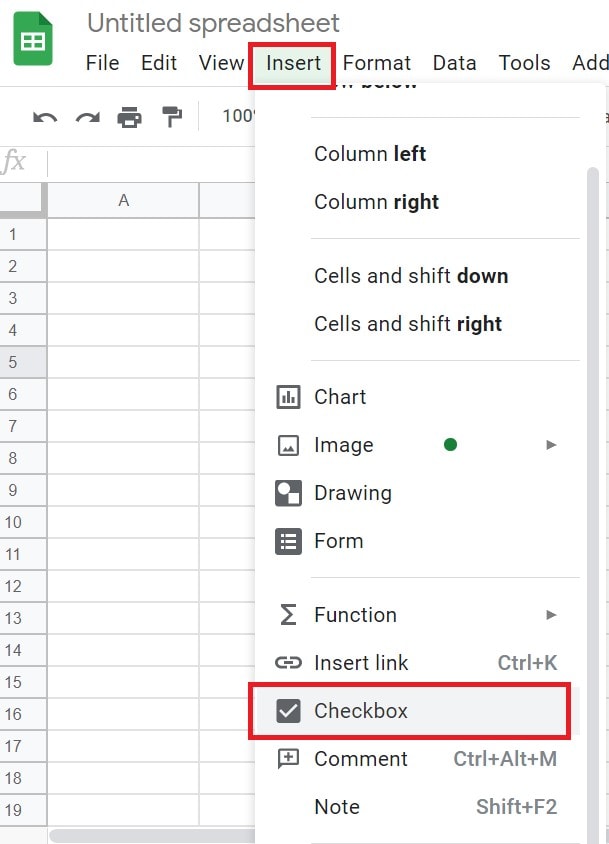 how to insert a checkbox in google sheets