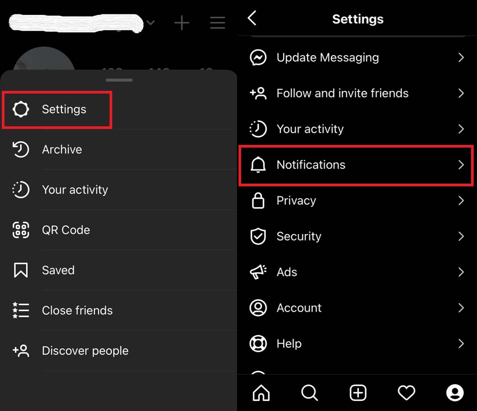 Instagram notifications settings