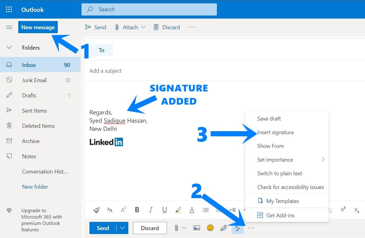 How To Add Signature In Outlook 2021 / How to Add Custom Signatures in ...