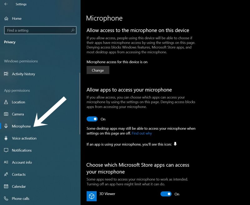 microphone permission windows