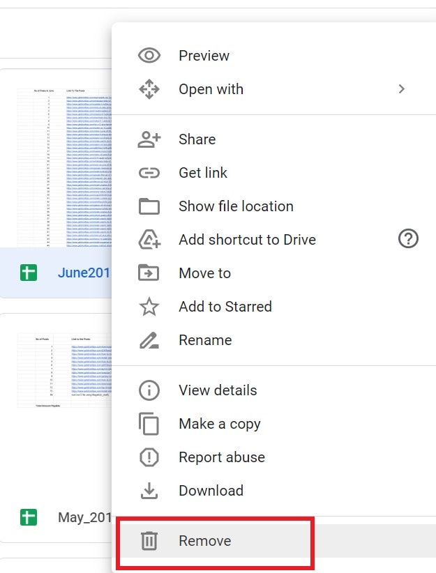 remove google sheets from Google Drive
