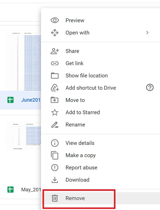 remove google sheets from Google Drive