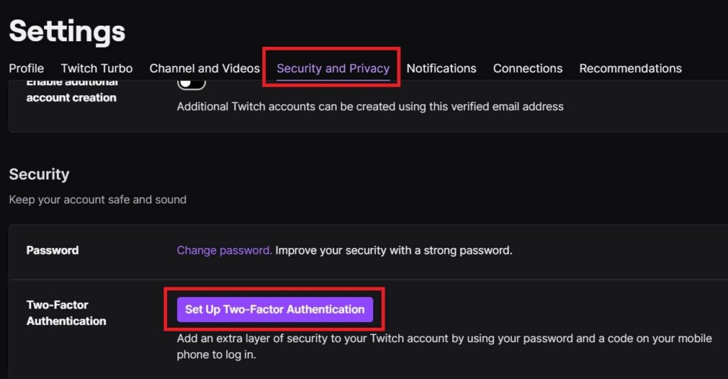 set up 2FA on Twitch