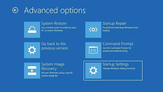 start up settings windows 10