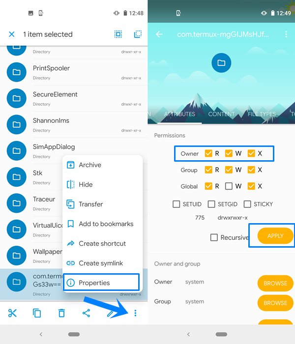 system permission on user apps