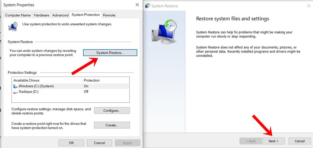 system restore windows 10 sleep