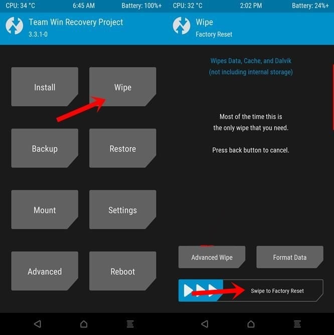 twrp factory reset install lineageos 18 GSI