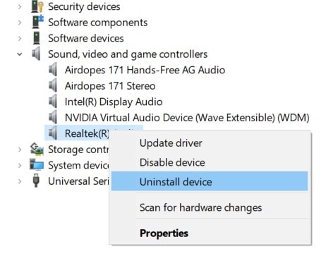 uninstall audio driver