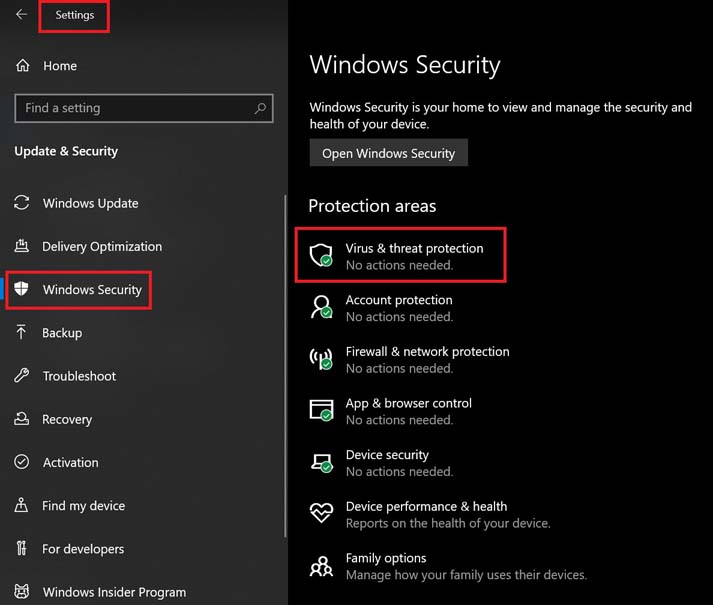Disable Windows Defender from Windows Security