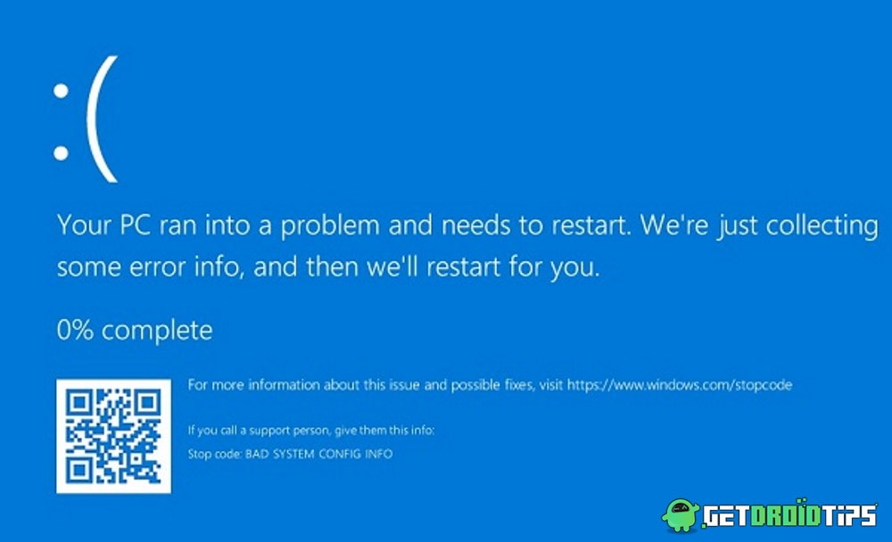 Fix Bad System Config Info error on Windows 10