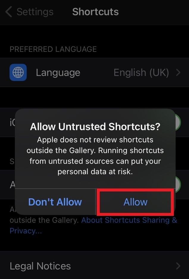 Allow combined images Shortcuts on iPhone and iPad