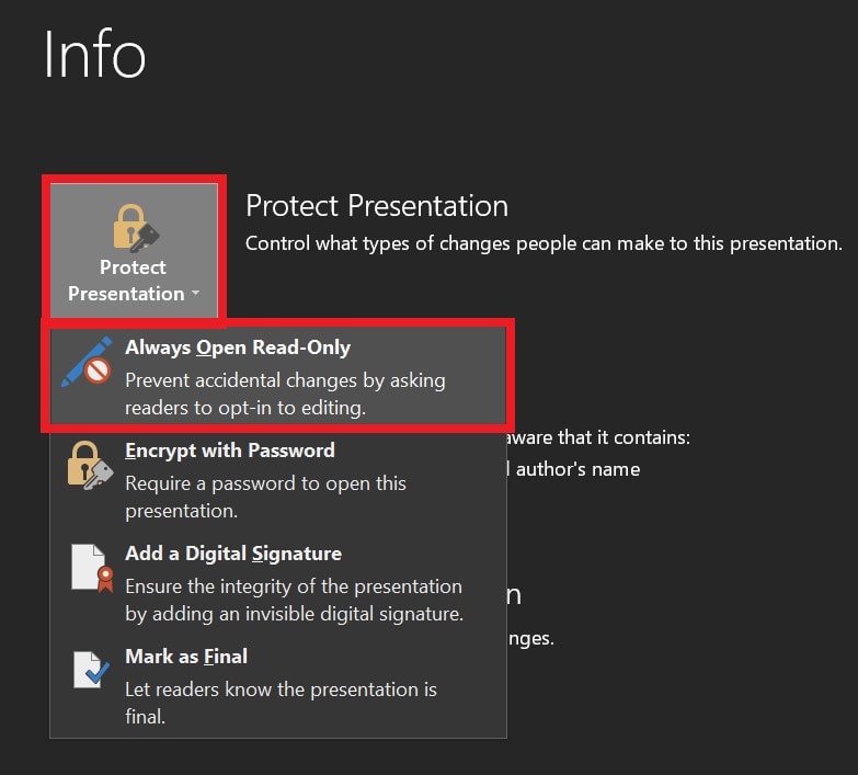 Always open read-only Microsoft PowerPoint presentation