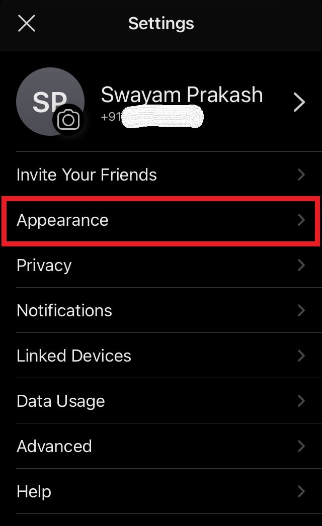 Signal Appearance dark mode light mode