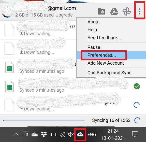 Google backup and sync folder 