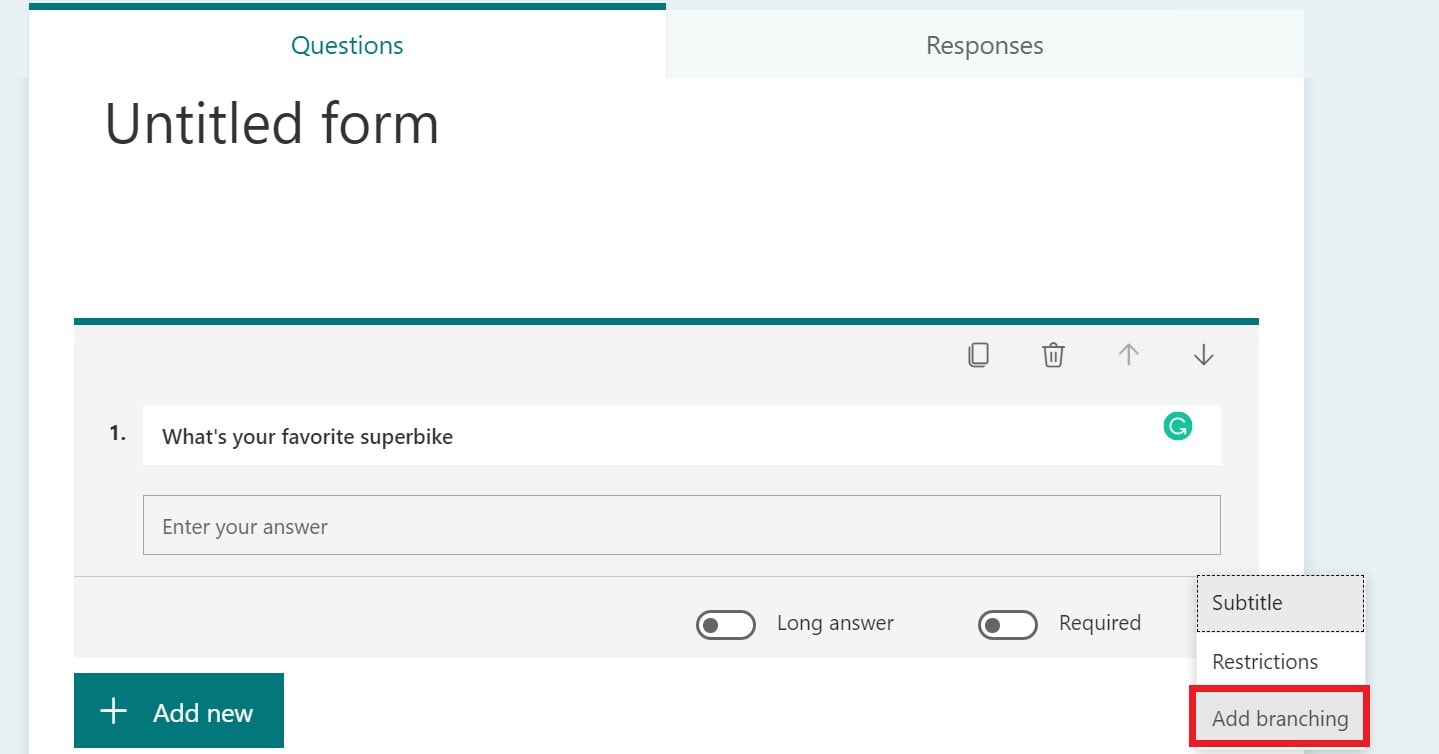 добавить ветвление в Microsoft Forms