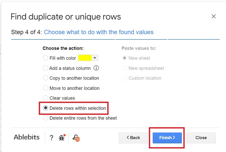 remove duplicates within selection