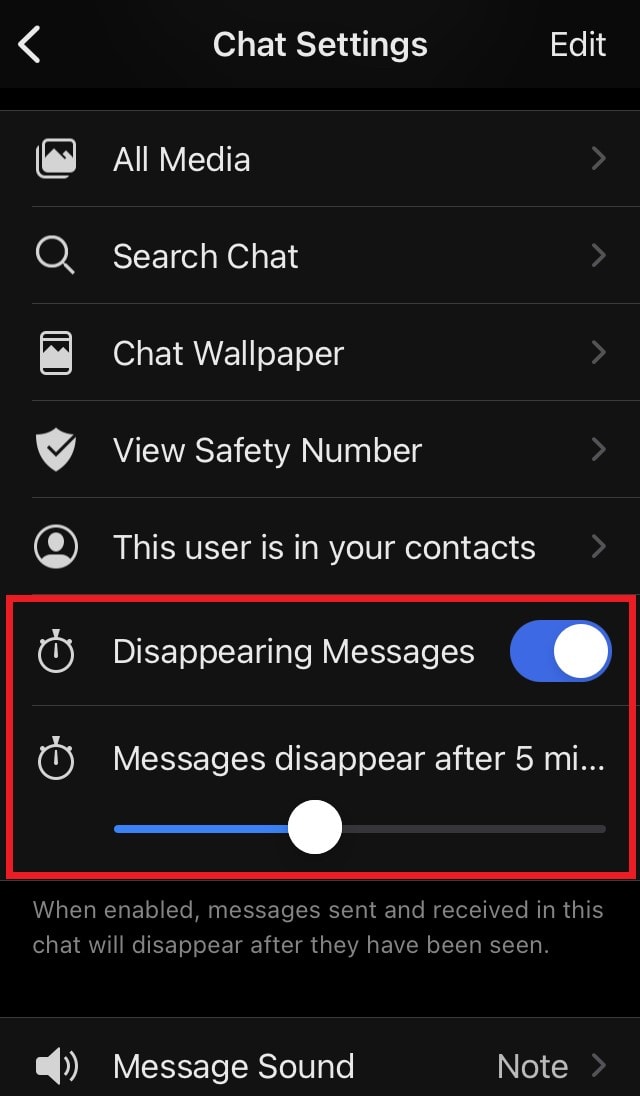 Disappearing messages in Signal app