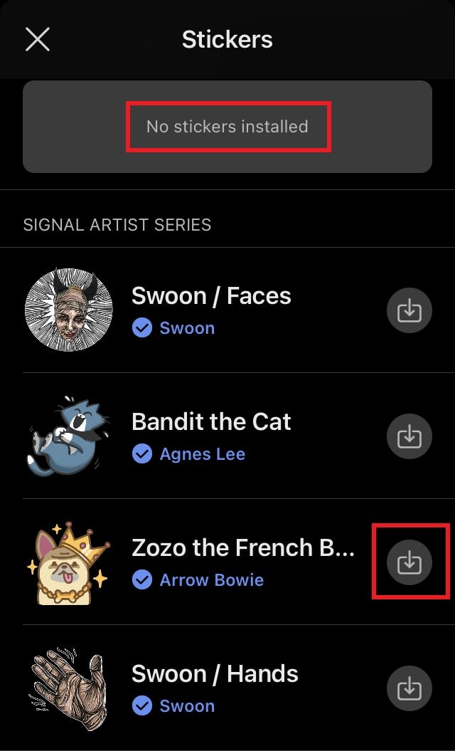 Download sticker packs for Signal iOS app