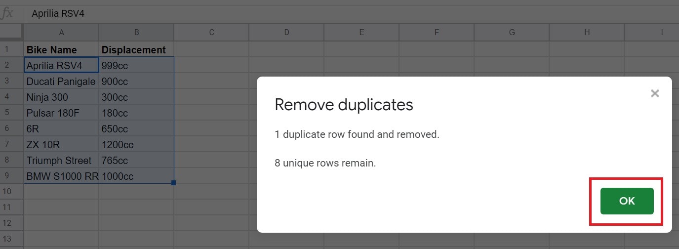 remove duplicates from Google Sheets