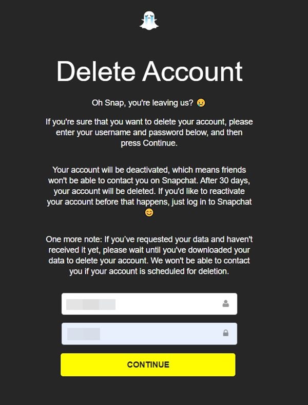 enter ID password snapchat