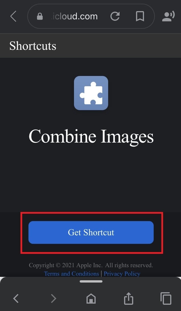 download the combined images shortcut from iCloud