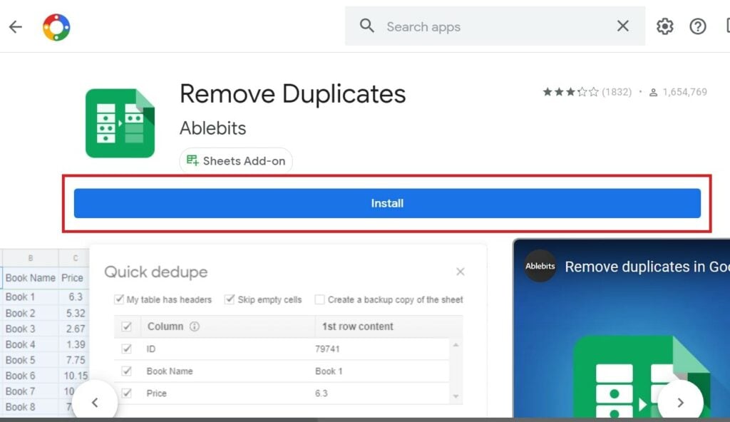 Install Remove duplicates add-on
