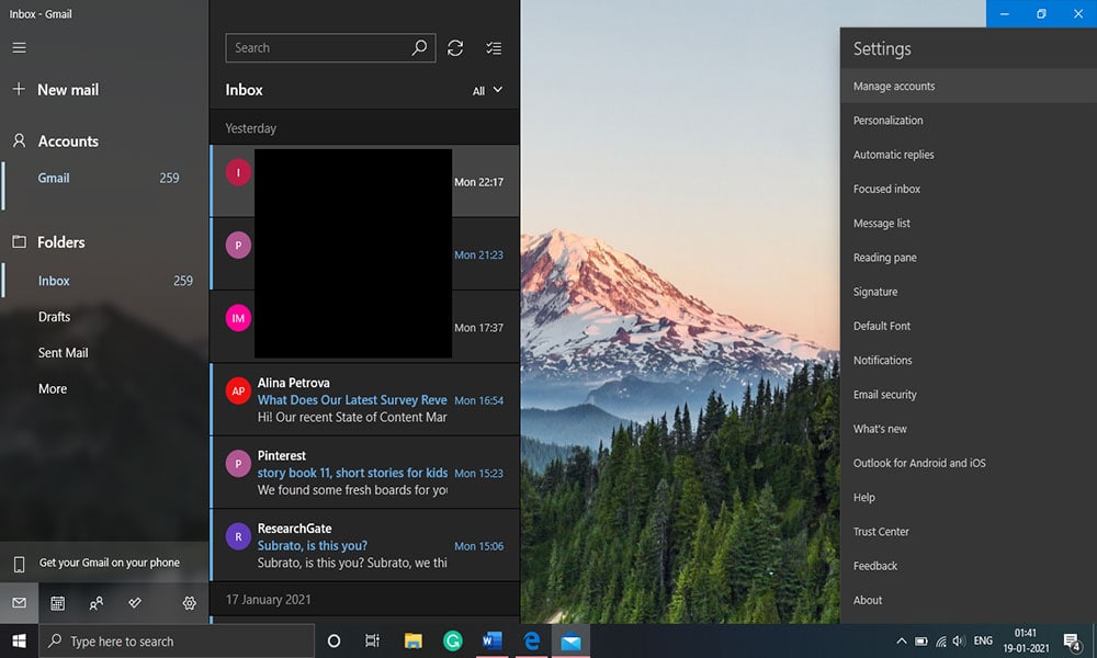 windows 10 mail app search results disappear on click