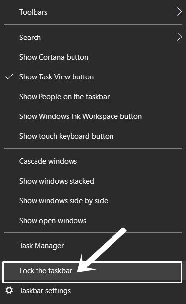 lock taskbar windows 10