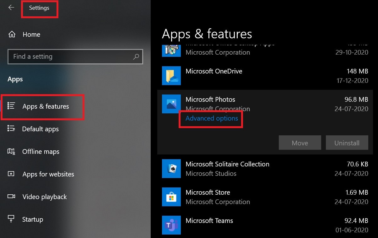  reparera Windows photos app i Windows 10