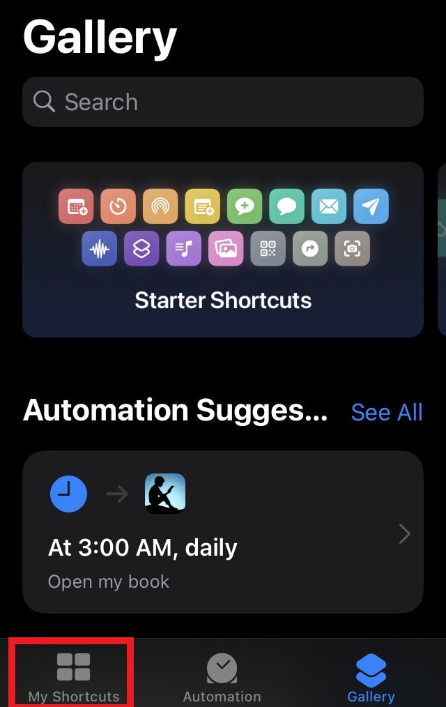 tap on My Shortcuts