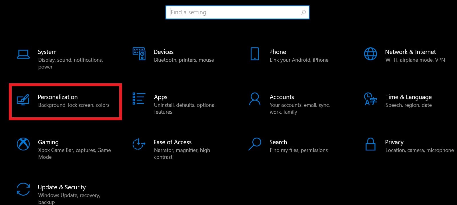 Personalization in Windows 10