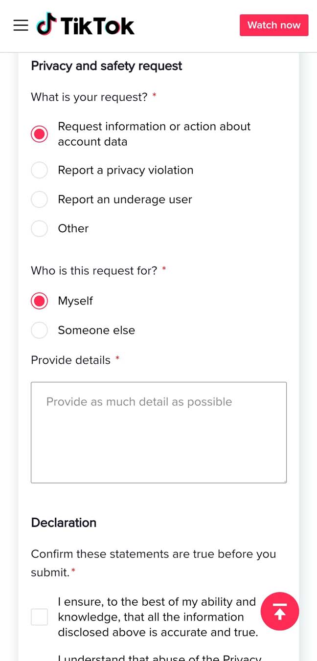 provide details for age change request on TikTok