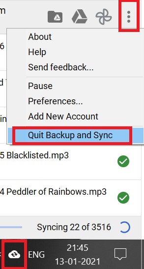 Quit Google Drive Backup Sync