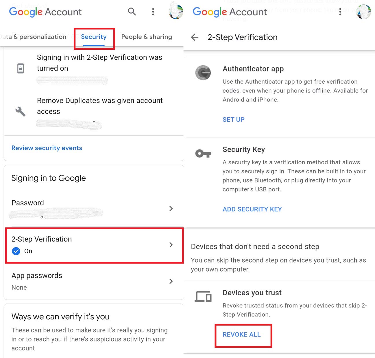 remove trusted devices from google account from smartphone