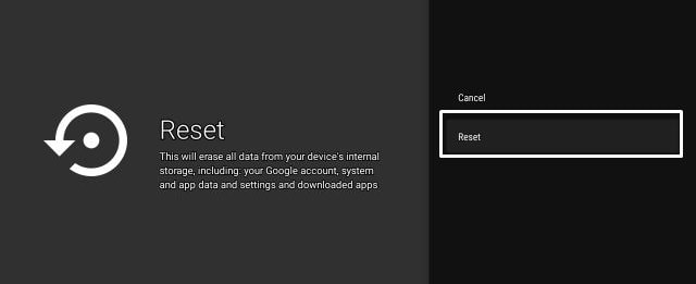 reset android tv