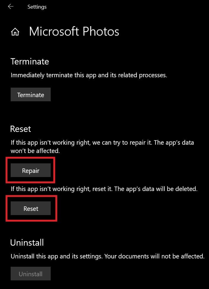  Réinitialiser l'application Windows Photos 