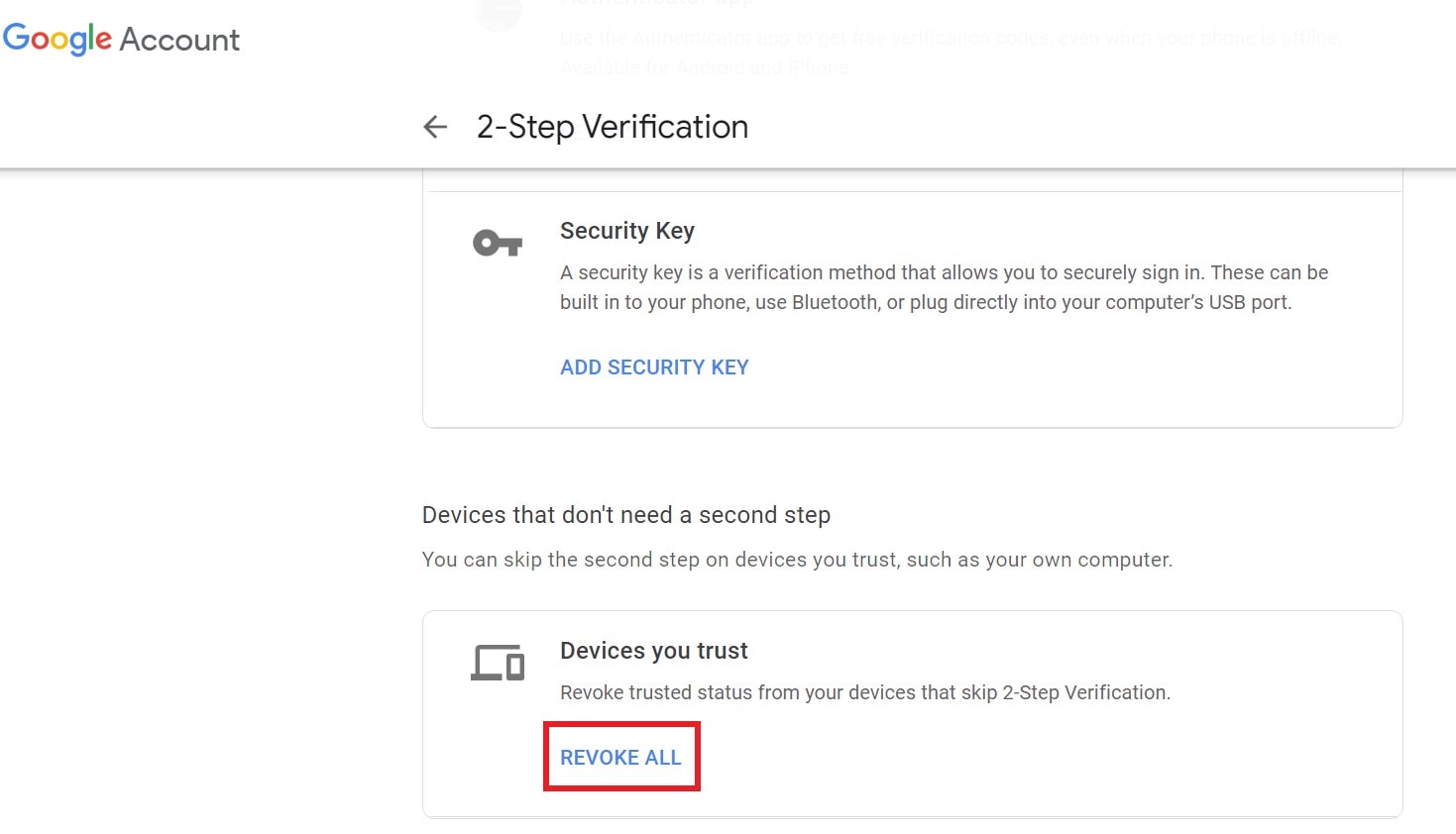 remove trusted devices Google
