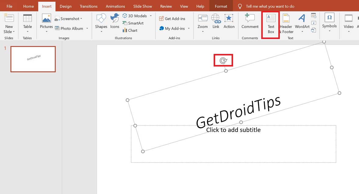 rotate text in Microsoft Powerpoint
