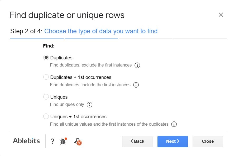 Find duplicates in the worksheet