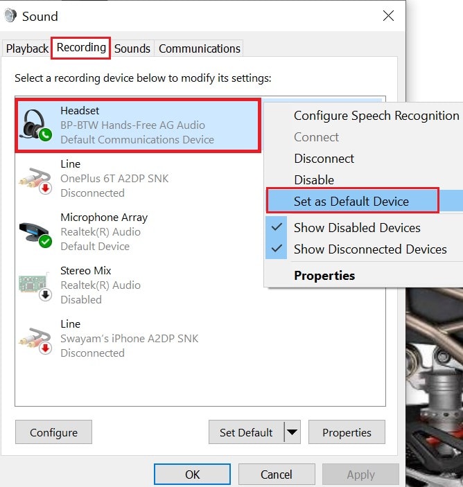 set default microphone 