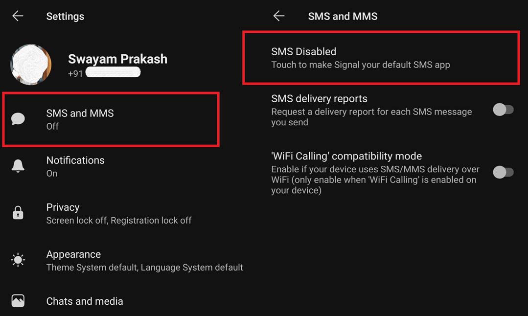 set signal as default messaging app