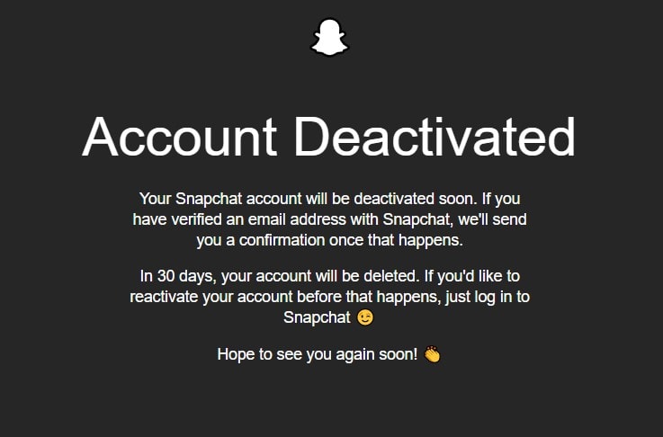 аккаунт Snapchat деактивирован