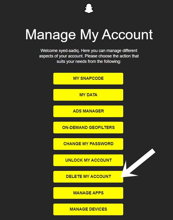 snapchat account delete